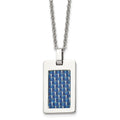 Chisel Stainless Steel Polished with Blue Carbon Fiber Inlay Rectangle Dog Tag on a 22 inch Cable Chain Necklace, 22 x 18.04 mm