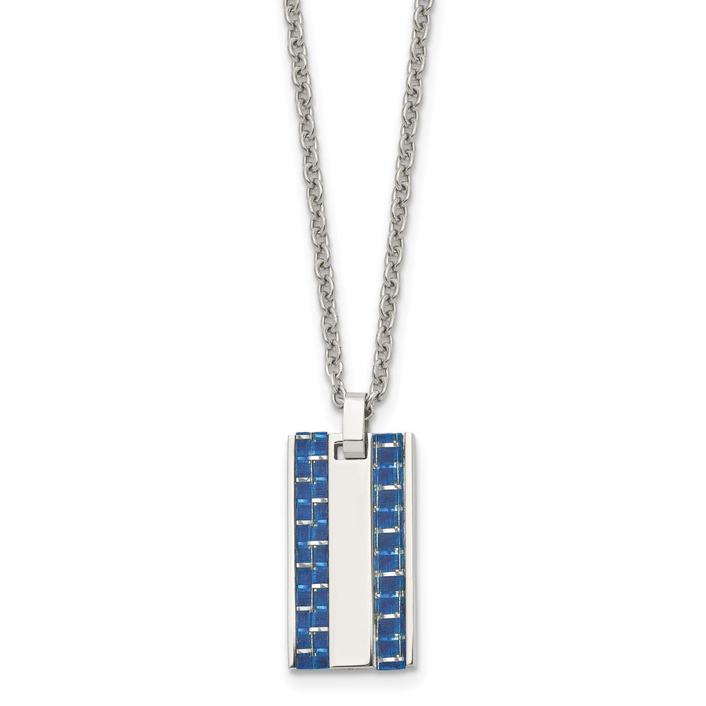 Chisel Stainless Steel Polished with Blue Carbon Fiber Inlay Dog Tag on a 22 inch Cable Chain Necklace, 22 x 6.71 mm