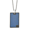 Stainless Steel BlackIP-plated w/Blue Carbon Fiber Inlay Rectangle Necklace, 22 x 22.33 mm