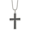 Chisel Stainless Steel Polished with Black Rhodium 1/2 carat Black Diamond Cross Pendant on a 24 inch Ball Chain Necklace, 0.5 ct, 24 x 33.79 mm