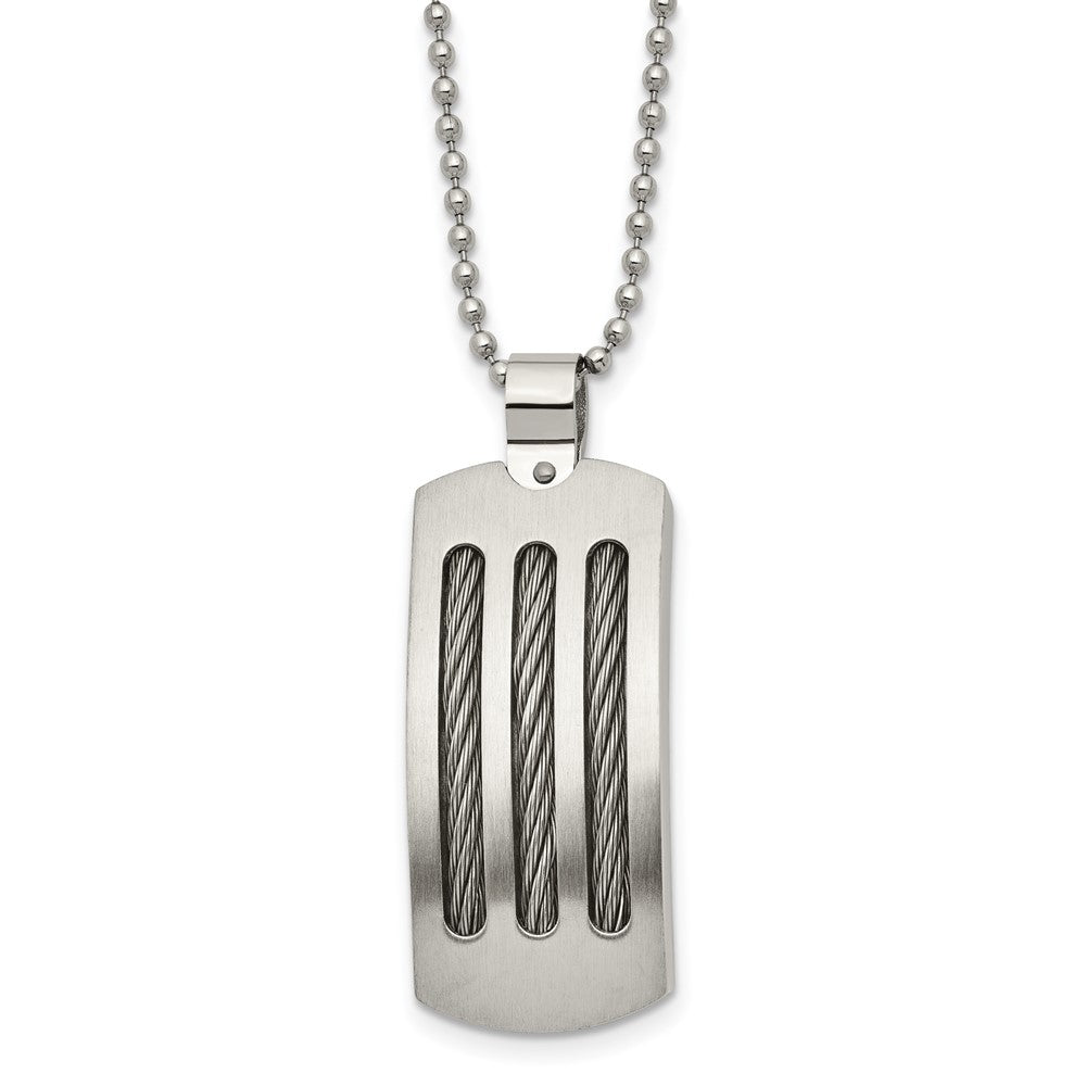 Chisel Stainless Steel Brushed and Polished with Cable Curved Dog Tag on a 22 inch Ball Chain Necklace, 22 x 18.1 mm