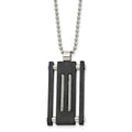 Stainless Steel Brushed & Polished Black IP w/Cable Rectangle Necklace, 20 mm