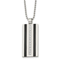 Chisel Stainless Steel Polished Black IP-plated with CZ Pendant on a 20 inch Ball Chain Necklace, 20 x 19.9 mm