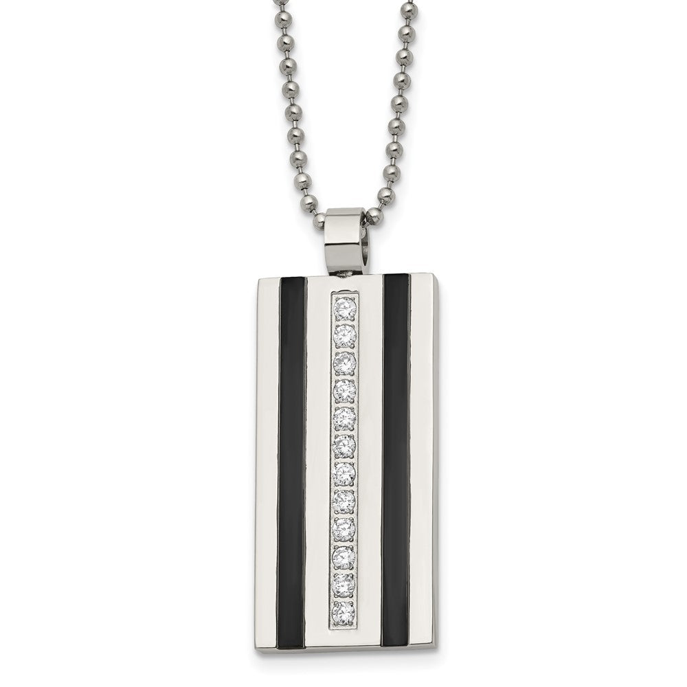 Chisel Stainless Steel Polished Black IP-plated with CZ Pendant on a 20 inch Ball Chain Necklace, 20 x 19.9 mm