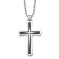 Chisel Stainless Steel Brushed and Polished Black IP-plated with CZ Cross Pendant on a 20 inch Ball Chain Necklace, 20 x 28.5 mm