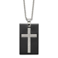 Stainless Steel Polished Black Ceramic w/CZ Cross Dog Tag 24in Necklace, 24 x 30.66 mm