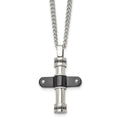 Stainless Steel Polished Black IP-plated w/Black CZ Cross 22in Necklace, 22 mm
