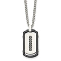 Stainless Steel Brushed/Polished Black IP Rim w/Black CZ Dog Tag Necklace, 22 mm