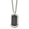 Chisel Stainless Steel Brushed and Polished Black IP-plated Center with Black CZ Dog Tag on a 22 inch Curb Chain Necklace, 22 x 18.68 mm