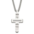 Stainless Steel Polished & Brushed CZ Moveable Cross Necklace, 22 mm