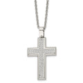 Chisel Stainless Steel Polished CZ Cross Pendant on a 24 inch Cable Chain Necklace, 24 x 19.01 mm