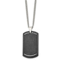 Chisel Stainless Steel Brushed Laser Cut Black IP-plated with CZ Dog Tag on a 24 inch Curb Chain Necklace, 24 x 24.75 mm