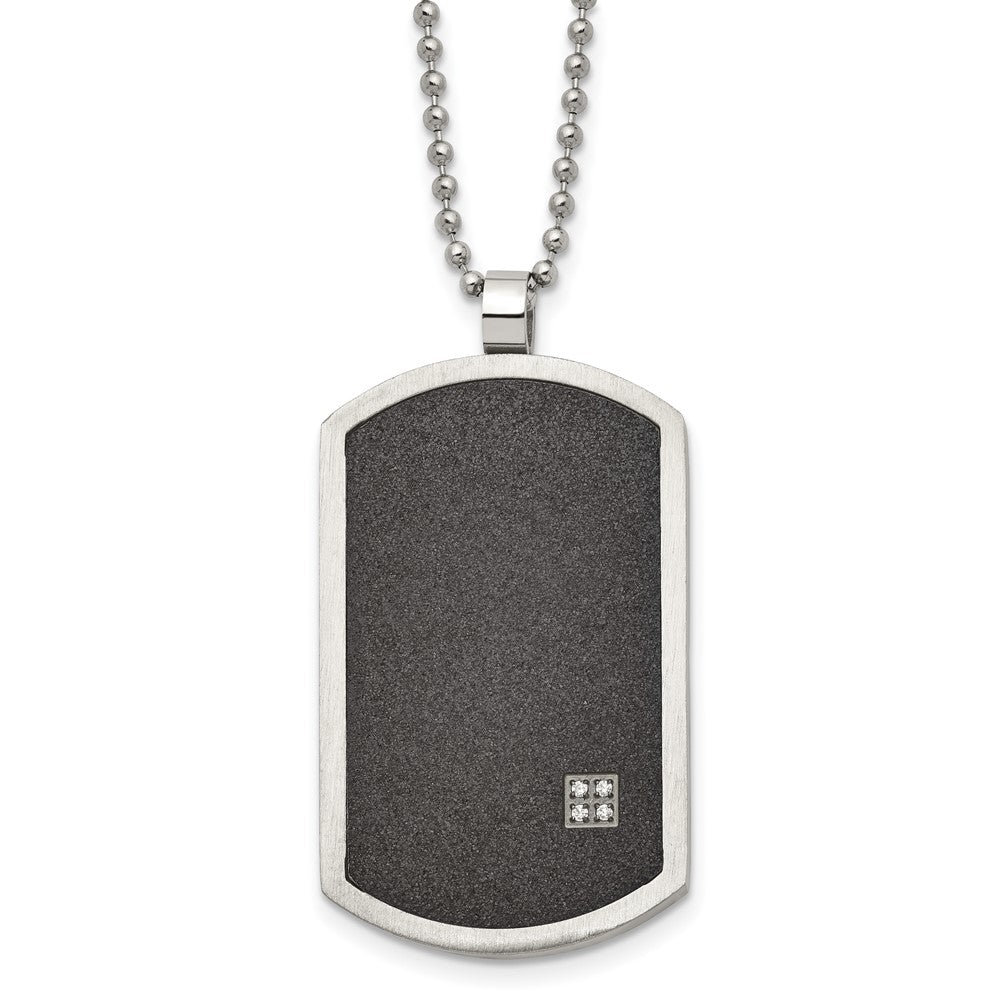 Chisel Stainless Steel Brushed Laser Cut Black IP-plated with CZ Dog Tag on a 24 inch Ball Chain Necklace, 24 x 26.88 mm