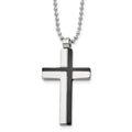 Chisel Stainless Steel Polished Black IP-plated Laser Cut Cross Pendant on a 20 inch Ball Chain Necklace, 20 x 19.79 mm
