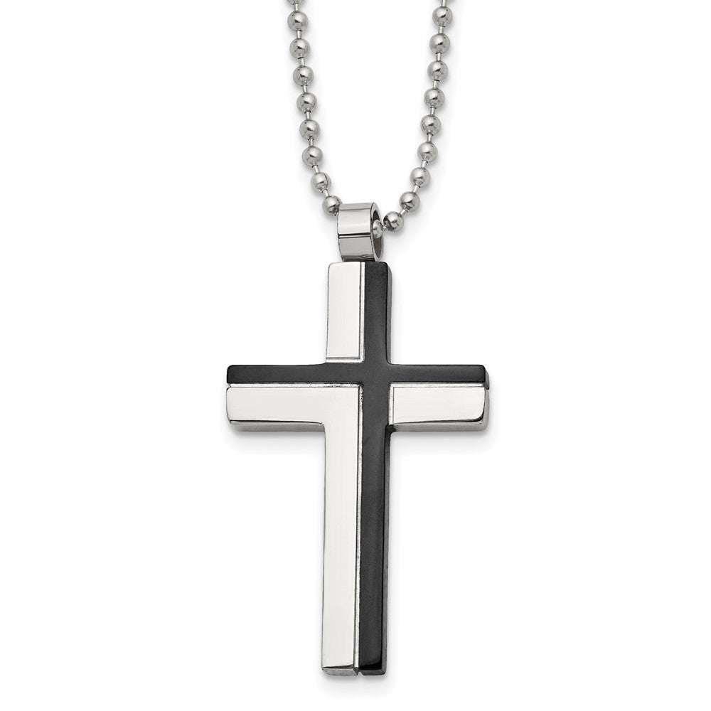 Chisel Stainless Steel Polished Black IP-plated Laser Cut Cross Pendant on a 20 inch Ball Chain Necklace, 20 x 19.79 mm