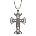Stainless Steel Polished & Black IP-Plated Cut-out Cross Necklace, 20 mm