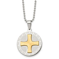 Stainless Steel Brushed/Polished Yellow IP Spanish Lords Prayer Necklace, 20 mm