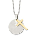 Chisel Stainless Steel Brushedand Polished Yellow IP-plated 2 Piece Lords Prayer Cross on a 20 inch Ball Chain Necklace, 20 x 29.18 mm