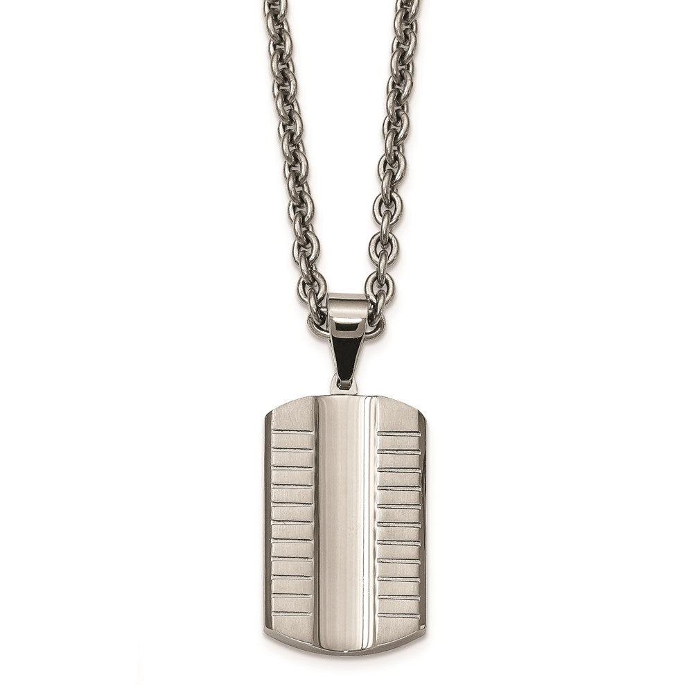 Stainless Steel Brushed/Polished Grooved/Concaved Dogtag Necklace, 24 mm