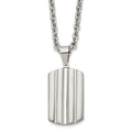 Chisel Stainless Steel Brushed and Polished Grooved Dog Tag on a 24 inch Cable Chain Necklace, 24 x 21.78 mm