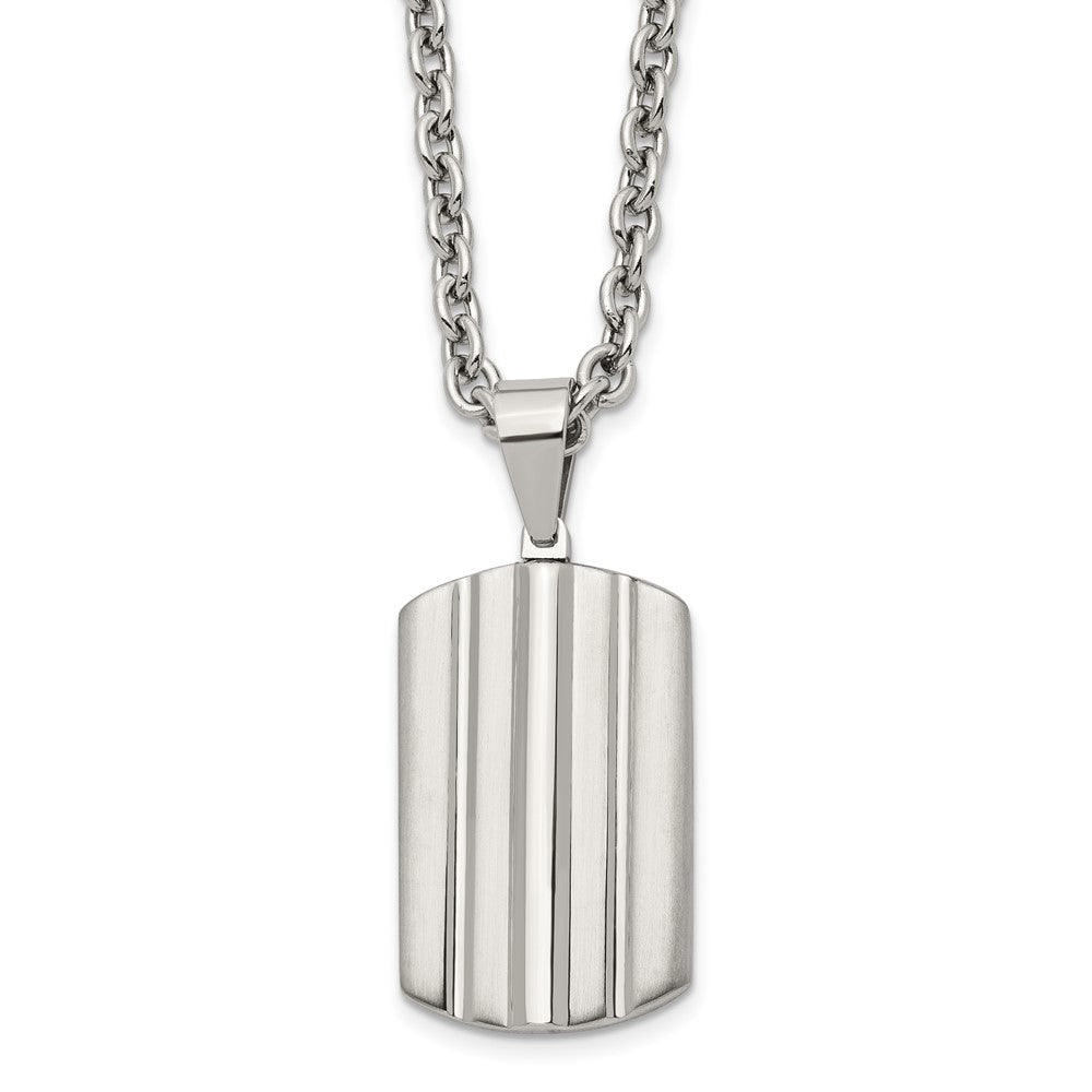 Chisel Stainless Steel Brushed and Polished Grooved Dog Tag on a 24 inch Cable Chain Necklace, 24 x 21.78 mm