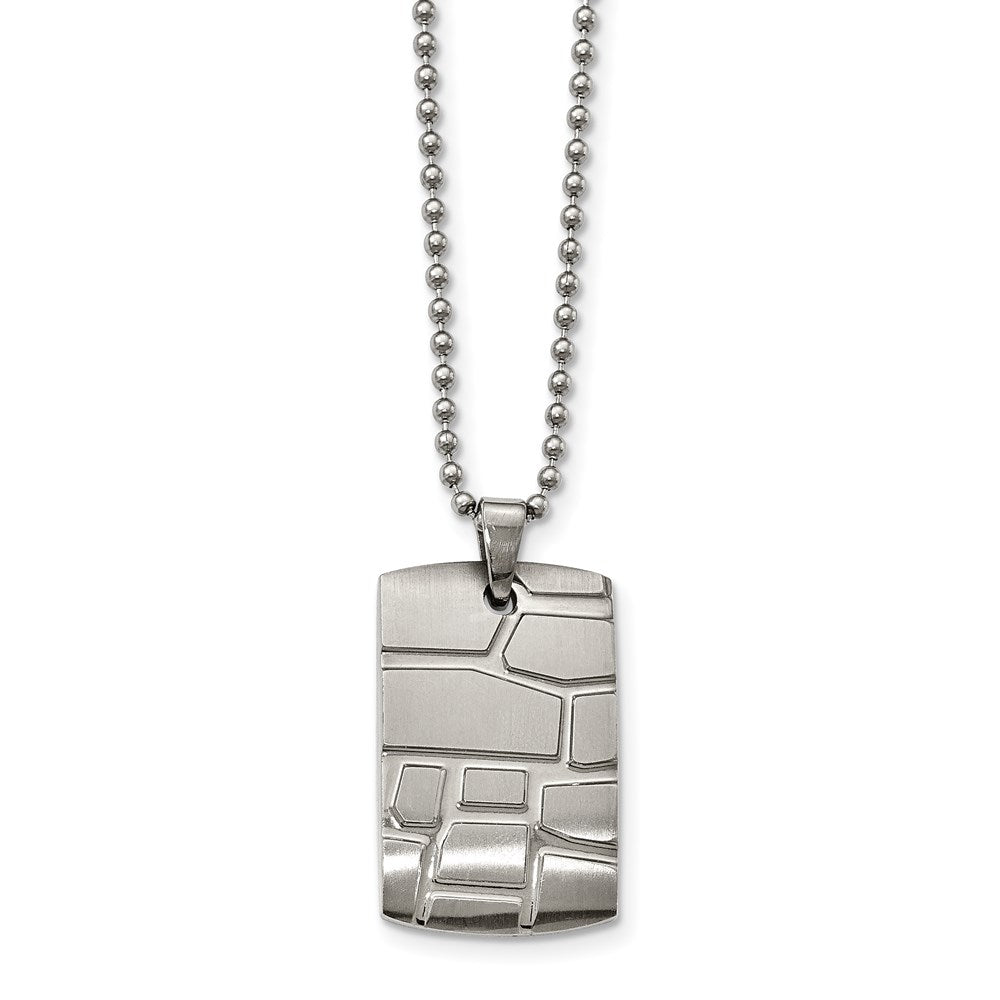 Stainless Steel Brushed and Polished Patterned Dogtag Necklace, 22 mm