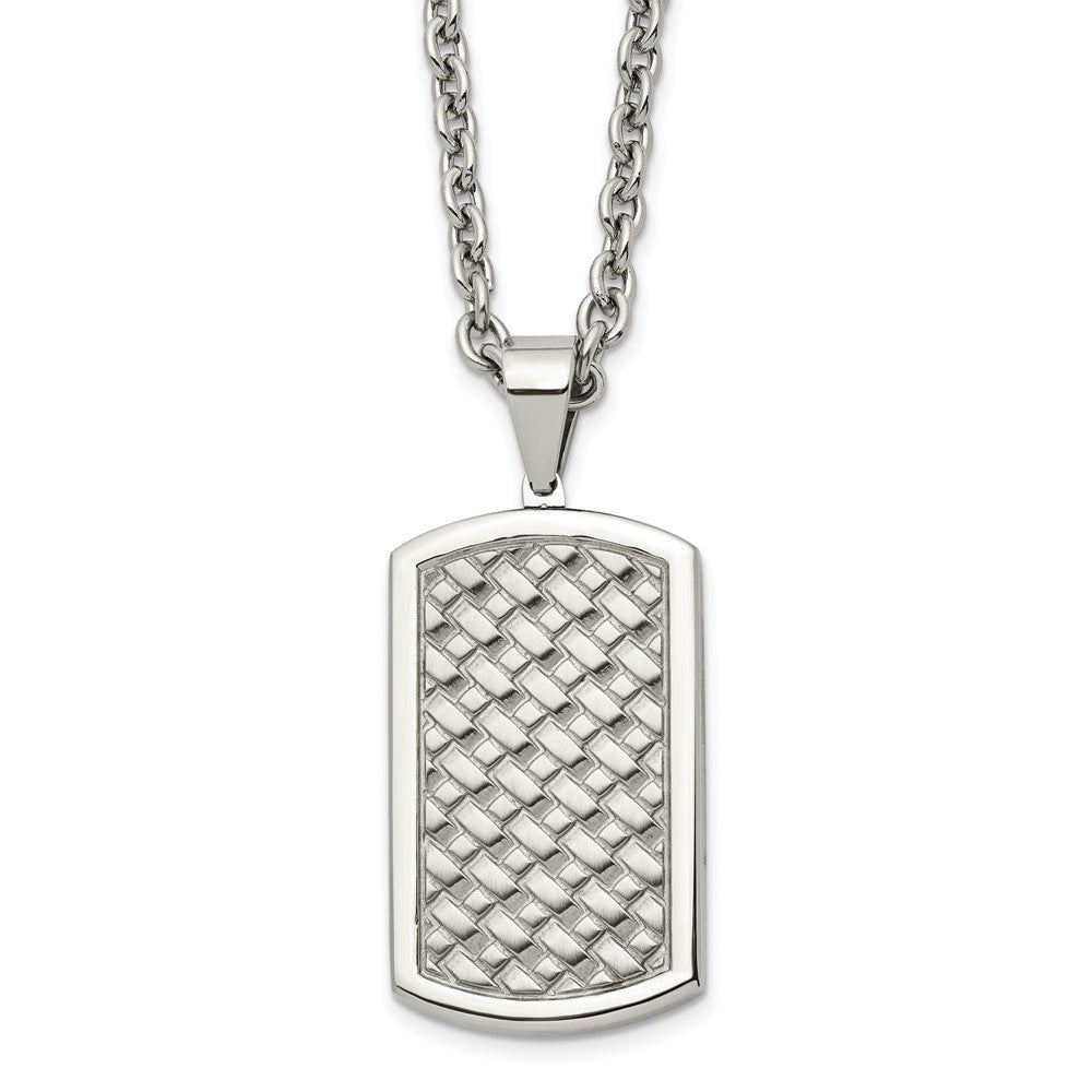 Chisel Stainless Steel Polished Weaved Pattern Dog Tag on a 24 inch Cable Chain Necklace, 24 x 42.7 mm