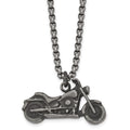 Chisel Stainless Steel Antiqued and Polished Motorcycle Pendant on a 25.5 inch Box Chain Necklace, 25.5 x 27.98 mm
