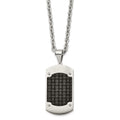 Stainless Steel Brushed w/Black Leather Inlay Dog Tag 24in Necklace, 24 mm