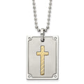 Stainless Steel w/18k Brushed and Polished 1/20ct Dia Cross Necklace, 0.06 ct, 24 x 24.9 mm