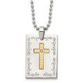 Stainless Steel w/18k Polished Laser Etched w/.01ct Dia Cross Necklace, 0.015 ct, 24 x 35.02 mm