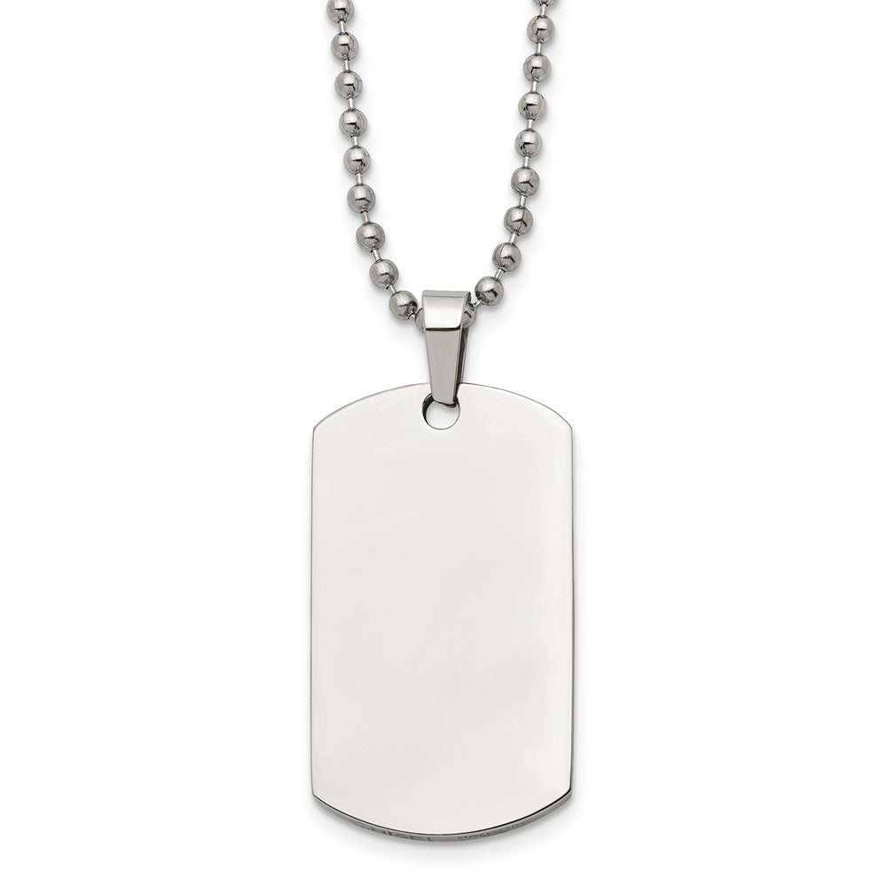 Chisel Stainless Steel Brushed and Polished Rounded Edge 2mm Dog Tag on a 24 inch Ball Chain Necklace, 24 x 21.64 mm