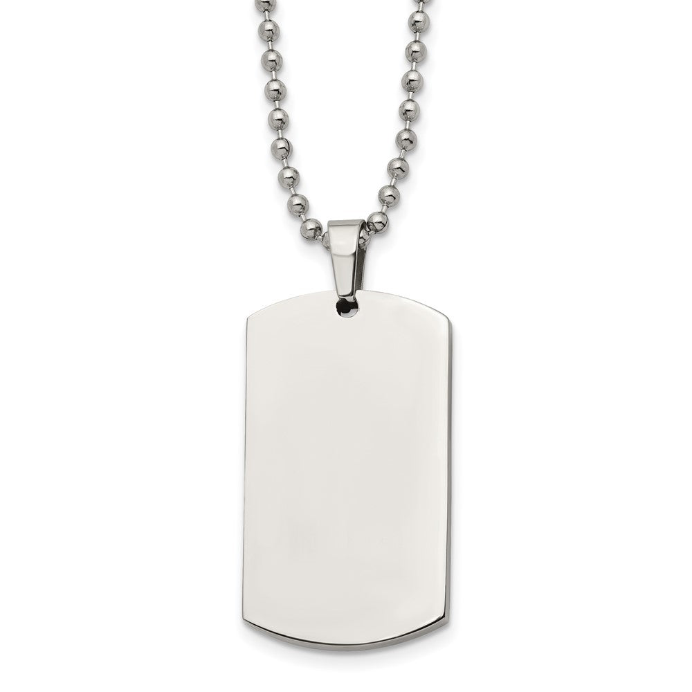 Chisel Stainless Steel Brushed and Polished Rounded Edge 4mm Dog Tag on a 24 inch Ball Chain Necklace, 24 x 21.53 mm