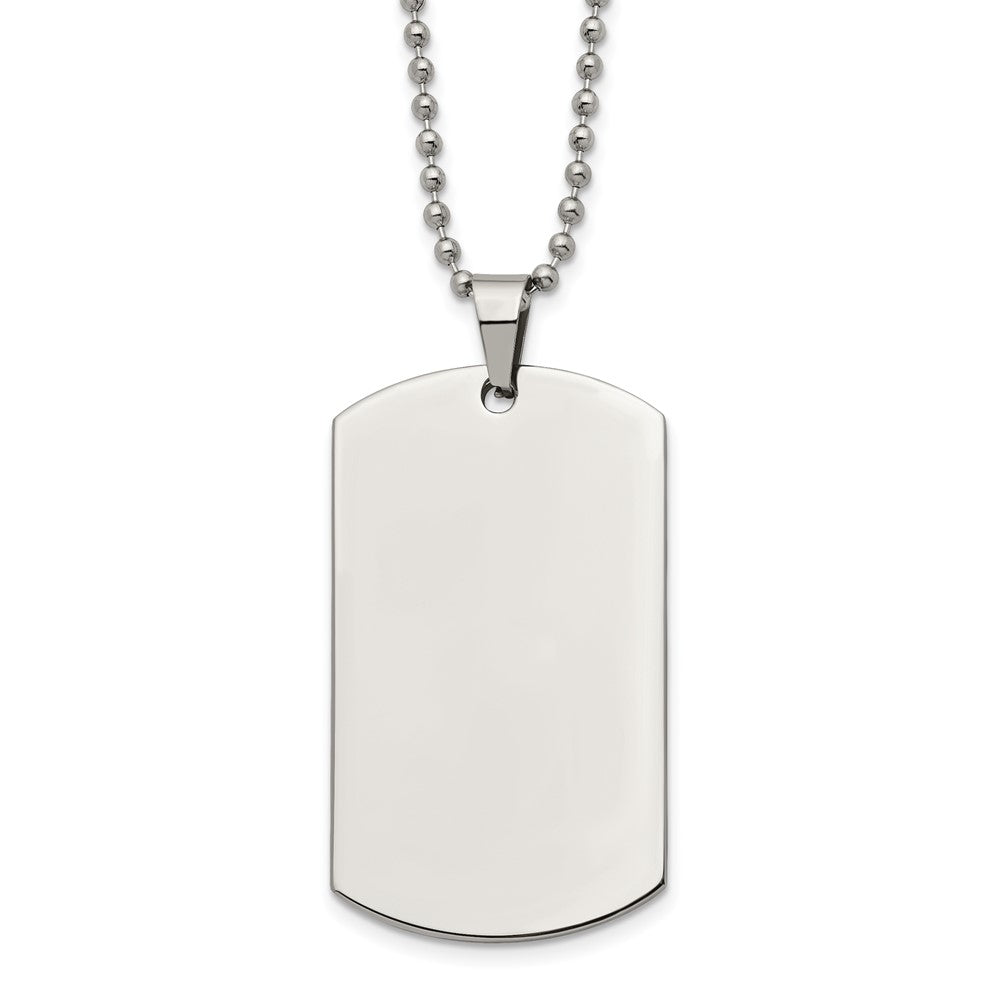 Chisel Stainless Steel Brushed and Polished Rounded Edge 2mm Dog Tag on a 24 inch Ball Chain Necklace, 24 x 28.78 mm