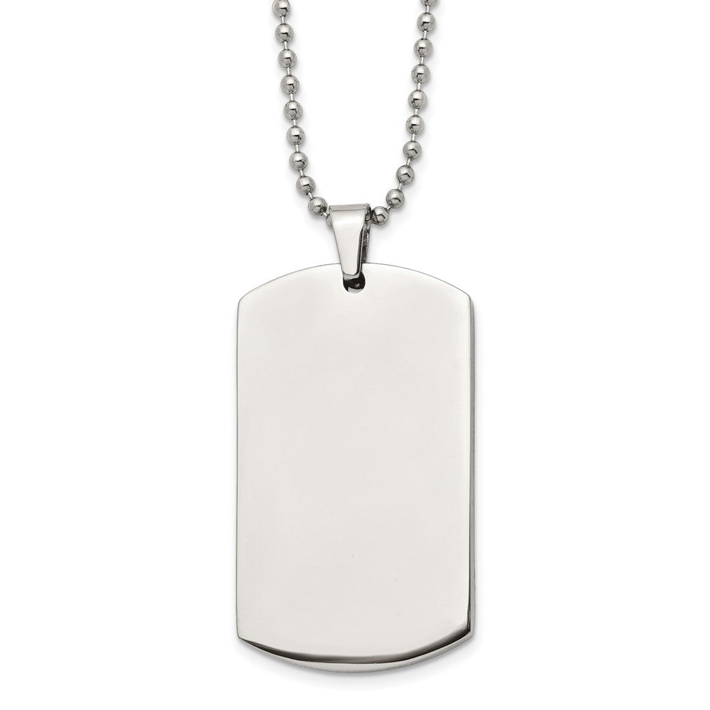 Chain Stainless Steel Brushed and Polished Rounded Edge 4mm Dog Tag on a 24in Ball Chain Necklace, 24 x 28.9 mm