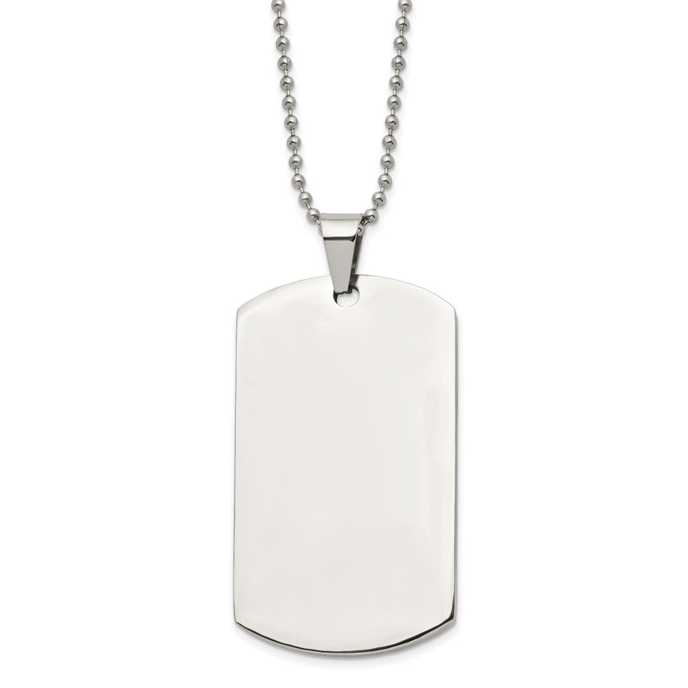 Chisel Stainless Steel Brushed and Polished Round Edge Extra Large 4mm Dog Tag on a 24 inch Ball Chain Necklace, 24 x 36.65 mm