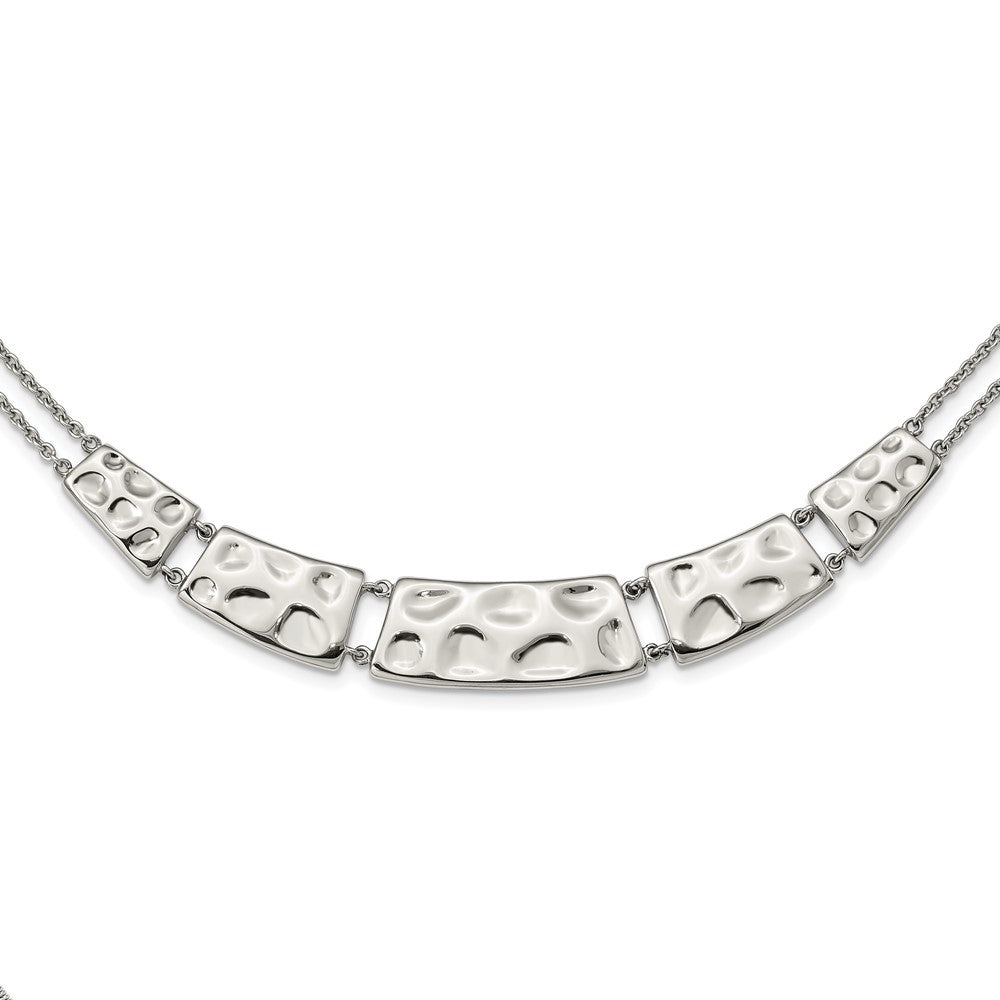 Stainless Steel Polished and Textured 17in Necklace, 17 mm