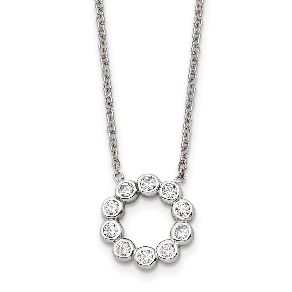 Chisel Stainless Steel Polished with CZ Pendant on a 17.25 inch Cable Chain Necklace, 17.25 x 15 mm