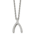 Stainless Steel Polished CZ Wishbone 15.5in Necklace, 15.5 mm