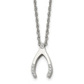 Chisel Stainless Steel Polished with CZ Wishbone on a 15.5 inch Multi-Link Chain Necklace, 15.5 x 11.5 mm