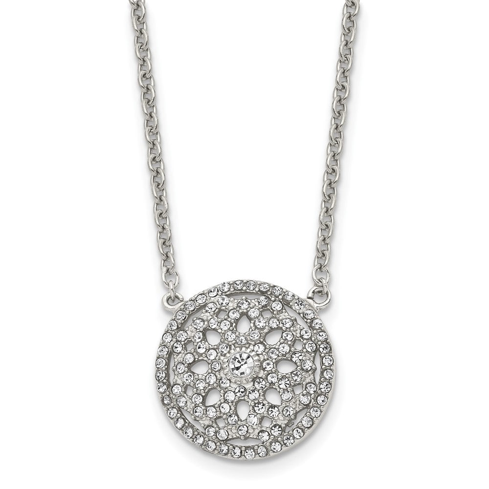 Stainless Steel Polished w/CZ Flower 18in Necklace, 18 mm
