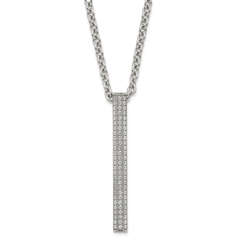 Stainless Steel Polished CZ Bar Necklace, 22 mm