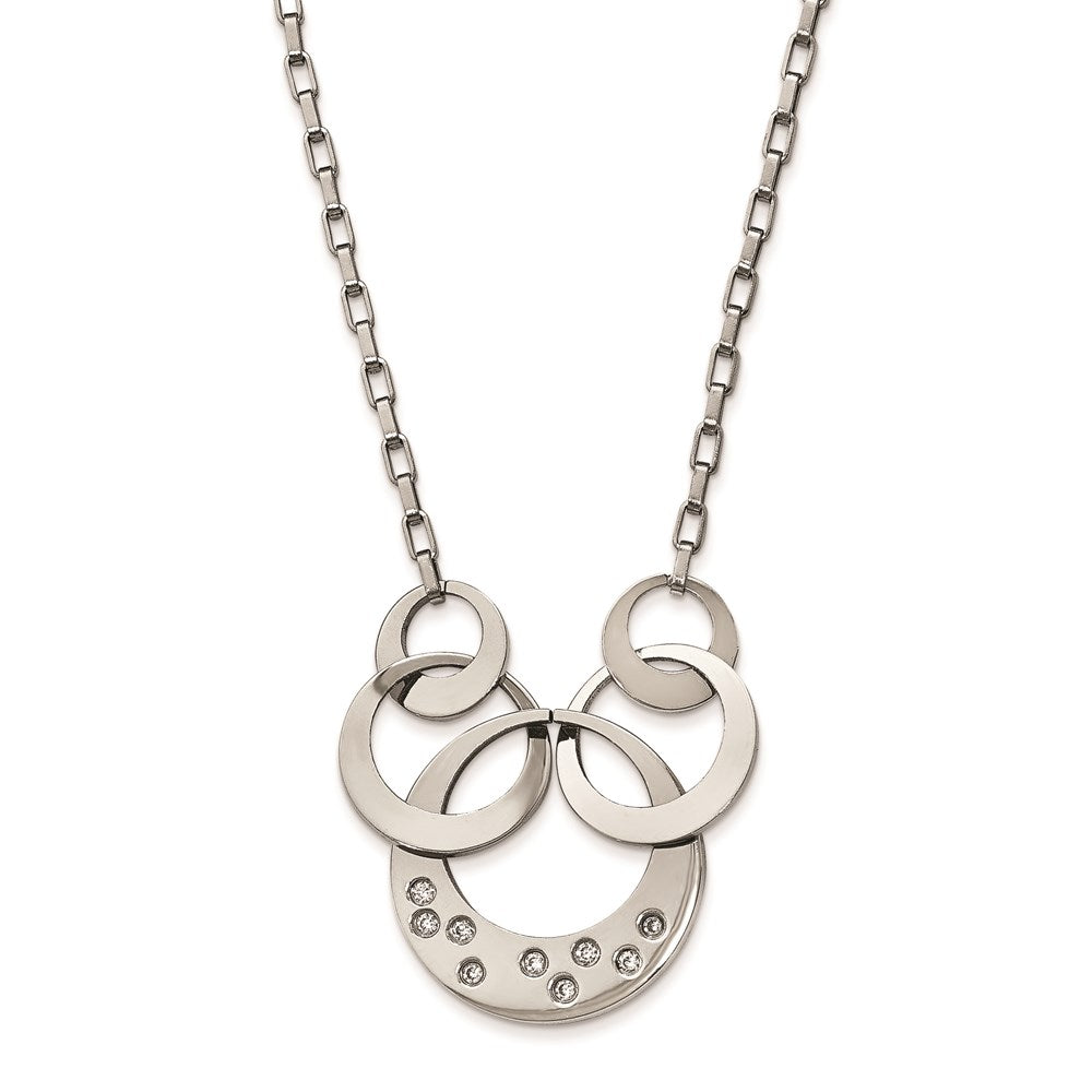 Stainless Steel Polished CZ Circle Necklace, 18 mm
