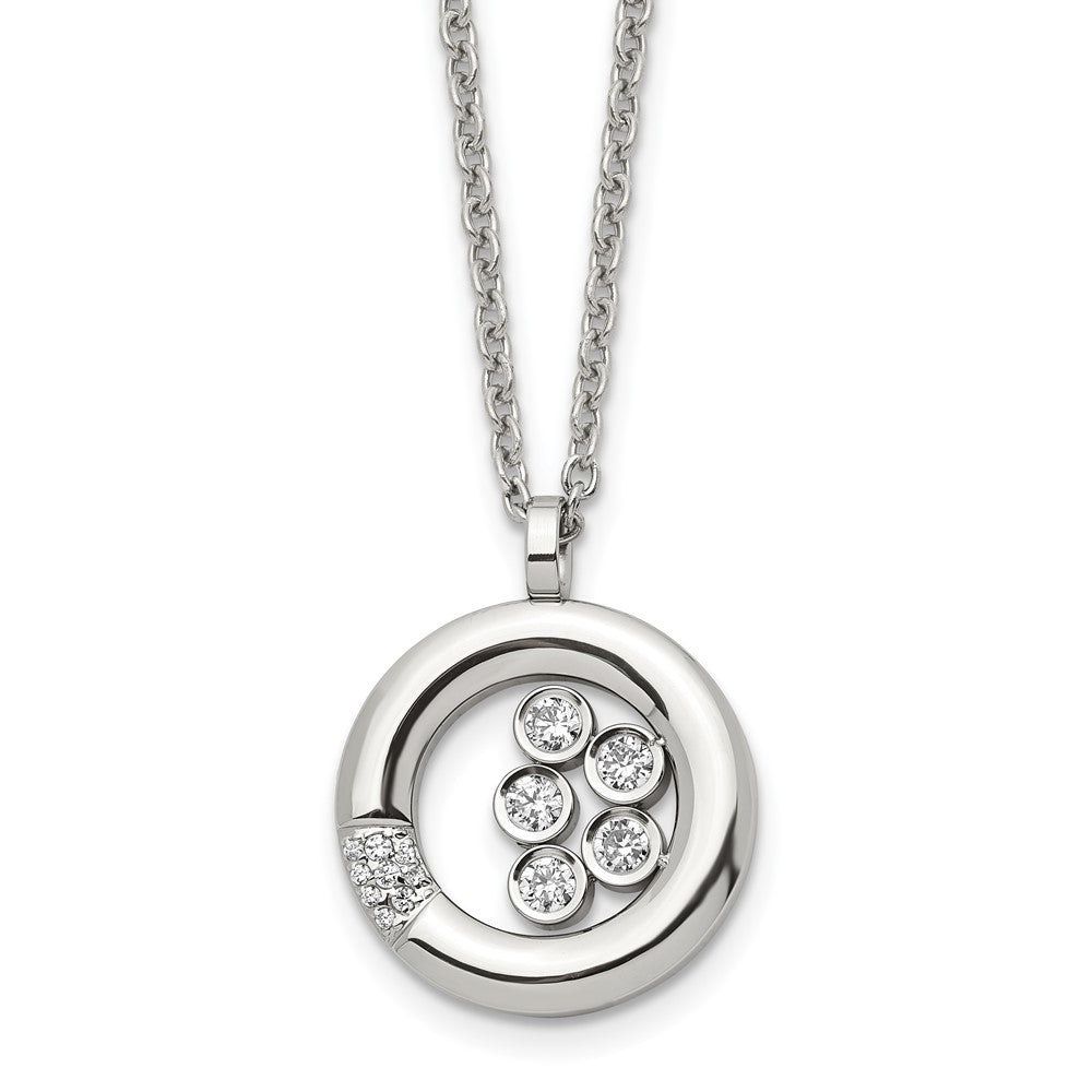 Stainless Steel Polished w/CZ Circle 21.5in Necklace, 21.5 mm