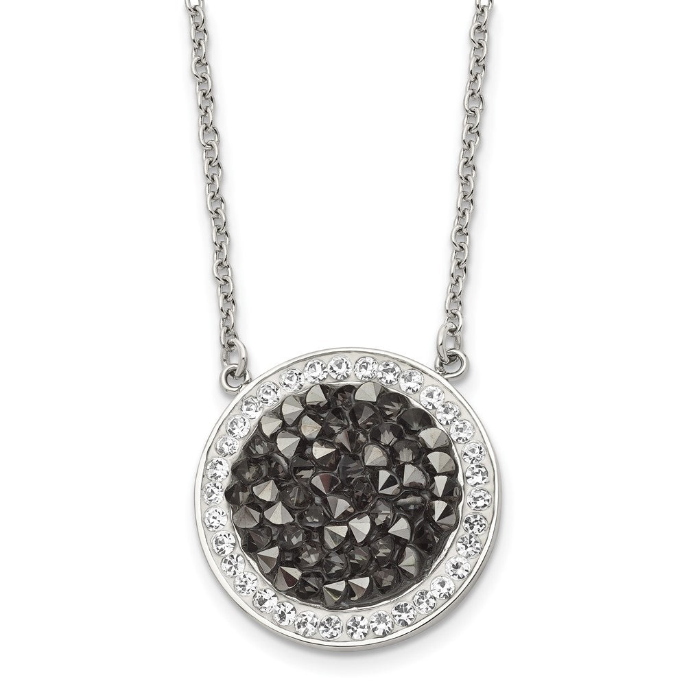 Stainless Steel Polished Black and White Crystal 18in Necklace, 18 mm