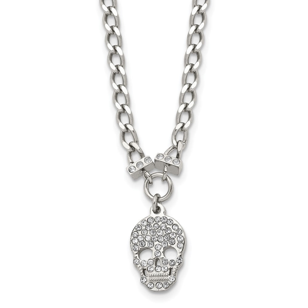 Stainless Steel 18 inch Polished Crystal Skull Necklace, 18 mm