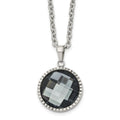 Chisel Stainless Steel Polished Grey Glass Pendant on a 29.5 inch Cable Chain Necklace, 29.5 x 21.5 mm