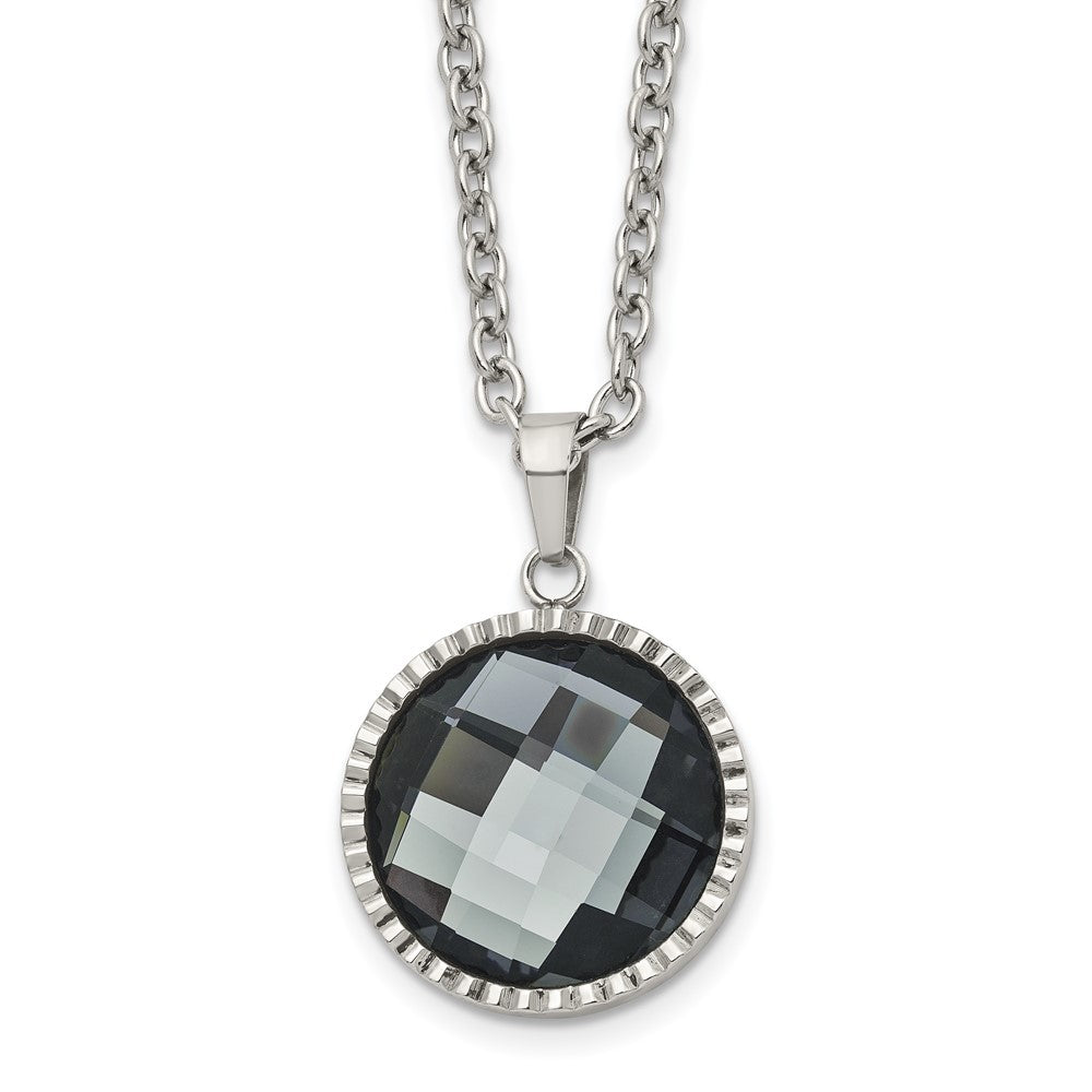 Chisel Stainless Steel Polished Grey Glass Pendant on a 29.5 inch Cable Chain Necklace, 29.5 x 21.5 mm
