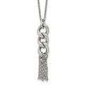 Stainless Steel Polished and Textured Chain Dangle w/2in ext Necklace, 16.25 mm