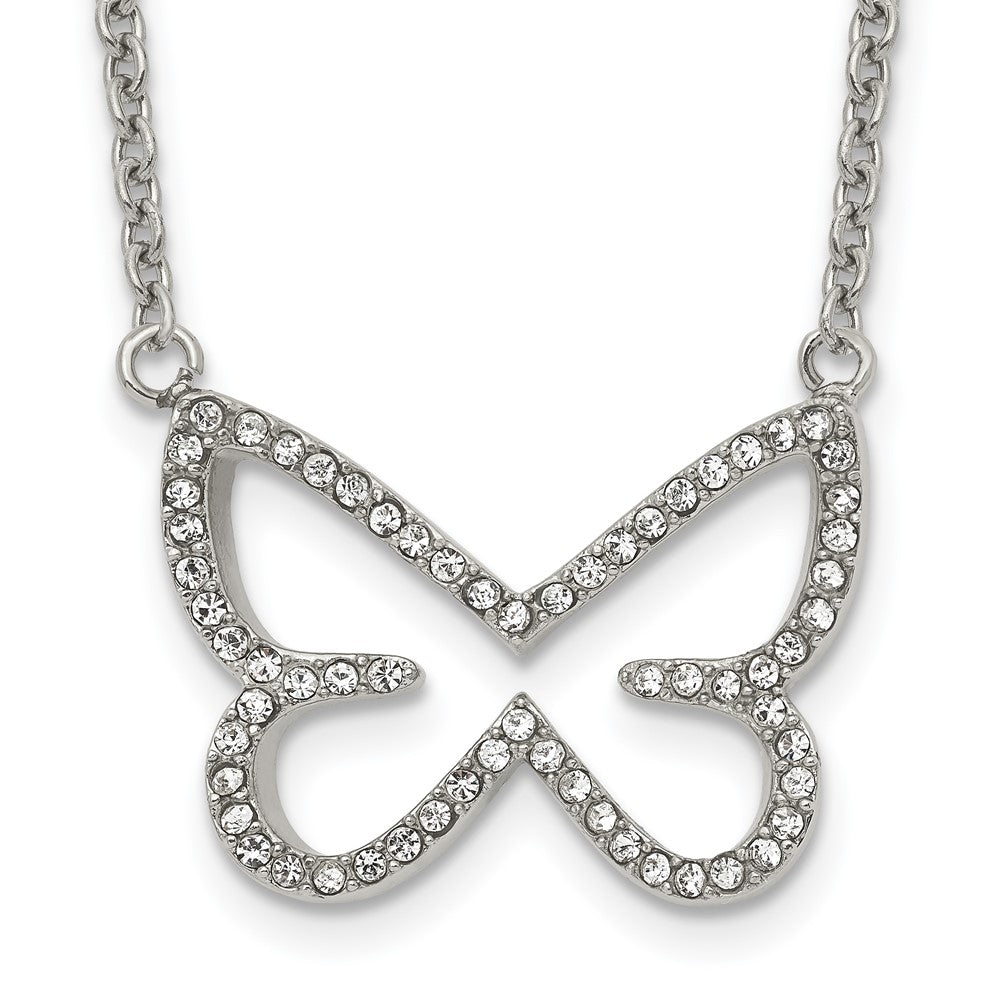 Stainless Steel Polished w/CZ Butterfly 18in Necklace, 18 mm